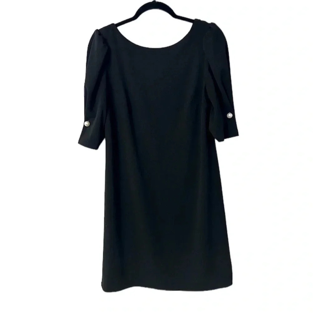 Tahari Arthur S Levine Women's Black Ruffle Pearl Short Sleeve Dress Size 8 GUC